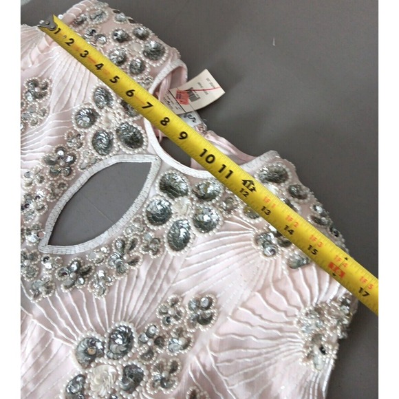 NOS Jennifer Evening Gown MED Pink Midi Silk Bead‎ Sequin Keyhole Barbicore Glam - Picture 13 of 16